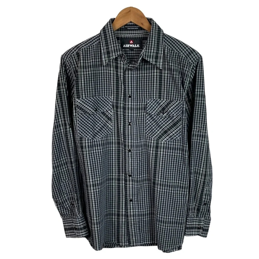 BF259 Mens Airwalk Skater Brand Pearl Button Snap Button Down Shirt M